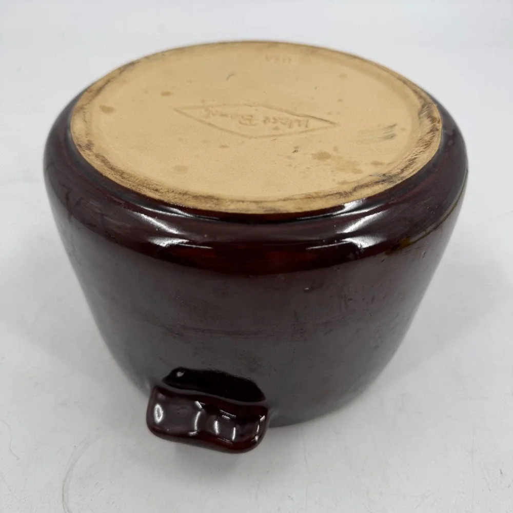 Vintage West Bend USA Brown Glazed Stoneware Bean‎ Pot Kitchen Cooking Crock